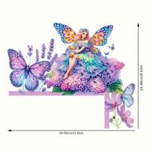 Kit de peinture de diamants DIY - Papillon de fée lavande mignon sur panneau en bois | Décoration de maison, salon, chambre à coucher, DIY de printemps