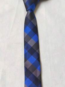 Men's Casual Colorful Plaid Slim Tie(5.5cm) - 寶藍色 - 查看 3