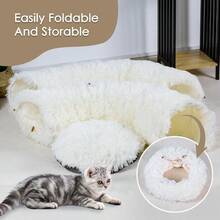 Peekaboo Cat Tunnel Bed With Washable Soft Mat - Cozy Furry Tube For Indoor Cats, Kittens, Puppies, And Rabbits - Grey