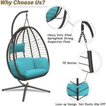 Egg Swing Chair Outdoor Indoor Wicker Rattan Hanging Chair With Stand 350lbs Capacity W/Strong Frame & Cushions For Patio Balcony Bedroom