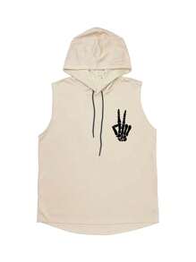 Cráneo Huesos Manos de Tijera Imprimir Hombres Chaleco Sin Mangas Con Capucha Suelta Casual Camisetas sin mangas para hombre - Albaricoque - Ver 6