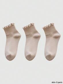 1/3/6 Pairs Women Ruffle Trim Socks, Thin Solid Color Mid-Calf Socks, Breathable Moisture-Wicking, Spring/Summer