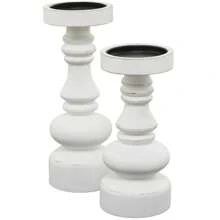 2 Candle White Wood Turned Style Pillar Candle Holder, Set Of 2 - White - View 5