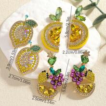 6 peças Brincos de frutas em liga de óleo de limão com strass, adequados para mulheres no dia a dia e nas férias de verão - Multicolorido - Ver 6