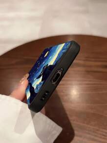 1 szt. Minimalistyczny, perforowany wzór z motywem kota w gwiaździste niebo, czarny, miękki futerał na telefon, kompatybilny z /Redmi/OPPO/Honor, wodoodporny, odporny na wstrząsy, odporny na upadki i zarysowania