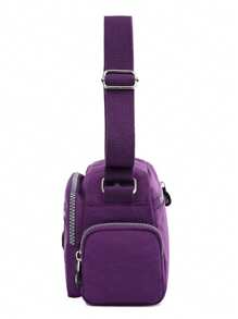 女士休闲尼龙钱包，轻便拉链小包，防水斜挎单肩包 - 紫色 - 查看 3