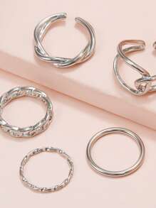 RINTOLER 5pcs/Set Stylish Street Fashion Rings - ZJ4847-5-piece Silver Ring Set - View 2