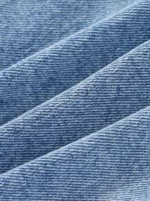 1pc Tween Girl Jeans, Cool Street-Style With Large Pockets & Rolled Hem - Medium Wash - View 7