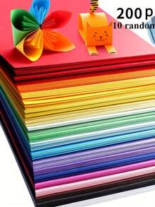 Set de 200 de bucăți de hârtie lucrată manual, 10 culori, excelent pentru origami, arte și meșteșuguri, rechizite de birou, albume, cusut, instrumente de fabricare a hârtiei - material de hârtie de înaltă calitate