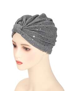 1 Pc Women Casual Summer Hat Retro Party Hat Sequin Crinkle Knotted Headwrap Turban Hair Sleep Cap - Multicolor - View 4