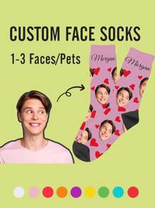 Personalized Photo Socks - Customizable Fun Neutral Round Socks With Face Replacement, Breathable And Comfortable, Perfect Gift For Couples, Feature Amusing Photo Designs, Ideal For Valentine's Day, Birthday And Special Occasions, Adorable Socks - Multicolor - View 1