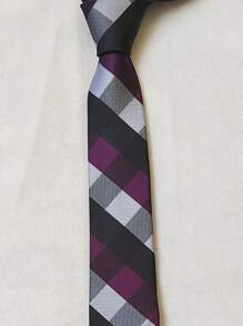 Men's Casual Colorful Plaid Slim Tie(5.5cm) - 酒紅色 - 查看 3