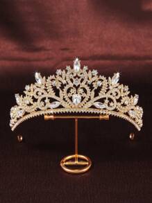 GoldenBrideWedding Accessories Crown With Necklace And Earrings 4-Piece Jewelry Set For Bridal Attire,Also Suitable For Wedding Parties And Gatherings - Gold - View 3