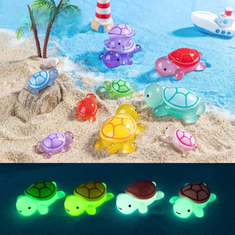 Accesorios de decoración de micropaisaje con tortugas luminosas en la oscuridad, adornos pequeños DIY, figuras de animales oceánicos, premios para niños, parejas de tortugas de colores, juguetes de última