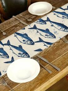 1pc Fish Pattern Table Runner, Modern Style, Daily Home Decor Table Runner, Kitchen Decor, Minimalist And Elegant, Suitable For Home Kitchen Decor And Event Parties - Multicolor - View 2