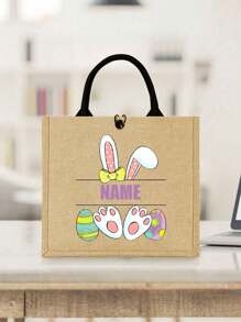 Customized Personalized Tote Bag With Easter Bunny And Name, Gift Bag, For Easter Egg Hunt, Custom Easter Party Favor Bag - Multicolor - View 11
