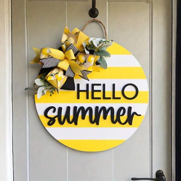 ديكور باب المدخل، لافتة ليمون مرحبا بالصيف، إكليل صيفي لزخرفة شرفة المنزل، ديكور المنزل، ديكور صيفي، لافتة باب المدخل، أسلوب المزرعة