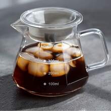 1 套带刻度手柄的玻璃咖啡壶，容量为 400ml/14oz 和 600ml/20oz，坚固的手柄，家用厨具，茶和咖啡壶，耐用的玻璃容器，带盖的耐热玻璃咖啡壶，透明黑色水钻设计，适用于滴滤咖啡机，家庭和餐厅共用咖啡壶，返回学校 - 透明 - 查看 14