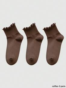 1/3/6 Pairs Women Ruffle Trim Socks, Thin Solid Color Mid-Calf Socks, Breathable Moisture-Wicking, Spring/Summer