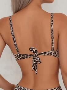 Two Pieces Swimming Suit Set. Bikini Top With Underwired Cups And Adjustable & Removable Straps. Bikini Bottom With Drawstrings. Leopard Print. - Multicolor - View 6