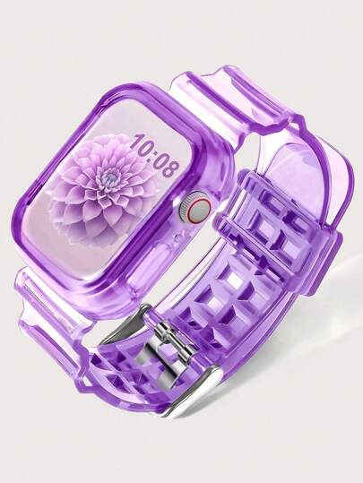 2 In 1 Crystal Clear Sport Band With Bumper Case Compatible With Apple Watch Band 38/40/41/42/44/45/46/49mm,Jelly Sports Protective Replacement Wristband Strap Compatible With IWatch 11/10/9/8/7/6/5/4/3/2/1/SE Ultra Women Man No Screen Not Included Watch