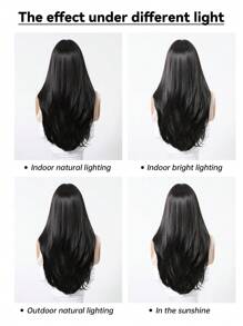 26英寸黑色长直假发，自然层次感，耐热合成纤维，适合女性日常、派对、角色扮演等场合。