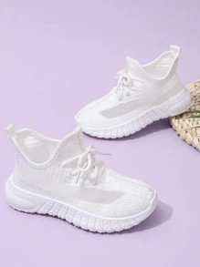 1 Pair Breathable Mesh Baby Running Shoes, Non-Slip Soles, Easy Slip-On, Suitable For All Seasons, Fashionable Casual Children Sports Sneakers - White - View 5