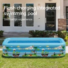 1pc Large 3-Ring Inflatable Swimming Pool, Bright Cartoon Print, Suitable For Whole Family, Versatile Entertainment Equipment For Yard, Durable, Easy Installation, Space-Saving, Portable, Can Be Used For Sand Play, Water, Raising Fish, An Excellent Gift