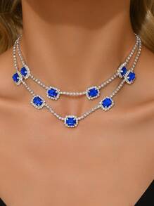 1pc Women's Elegant Multi-Layer Necklace, Cubic Zirconia & Crystal Pendant, Suitable For Everyday Wear, Weddings And Parties - Multicolor - View 14