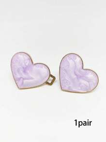 1 par de broches con forma de corazón ajustables y desmontables con perla falsa de metal - Morado - Ver 6