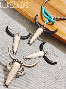 طقم مجوهرات مكون من قلادة وخاتم وأقراط بتصميم غربي عتيق مخصص للنساء، متعدد الألوان لتناسب أي إطلالة