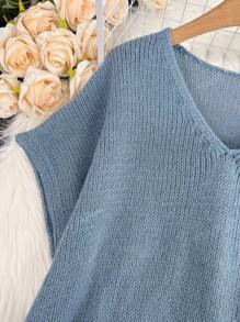 [Tops] French Elegant V-Neck Pullover Sweater For Women, Loose Casual Knitted Outerwear For Autumn/Winter
