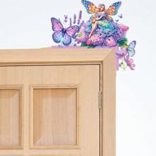 Kit de peinture de diamants DIY - Papillon de fée lavande mignon sur panneau en bois | Décoration de maison, salon, chambre à coucher, DIY de printemps
