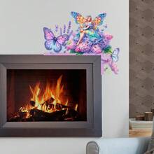 Kit de peinture de diamants DIY - Papillon de fée lavande mignon sur panneau en bois | Décoration de maison, salon, chambre à coucher, DIY de printemps