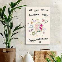 Framed Canvas Poster, "We Live Floating On A Rock" Quote, Artistic Modern Vintage Style,  Wall Art For Home Office, Bedroom, Living Room, Kitchen, Bathroom, Spring & Winter Season, Indoor & Outdoor Use, Letter Print Birthday Party Decor, Mother's Day New Year Easter Gift,  Home Living Room Office Wall Decor, Perfect Gift And Wall Decoration