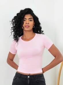 Moderna & Slim Kit 3: Women's Baby Tee: Slim Fit Short Sleeve Blouse - 1 Black and 1 Emerald 1 Baby Pink - View 5