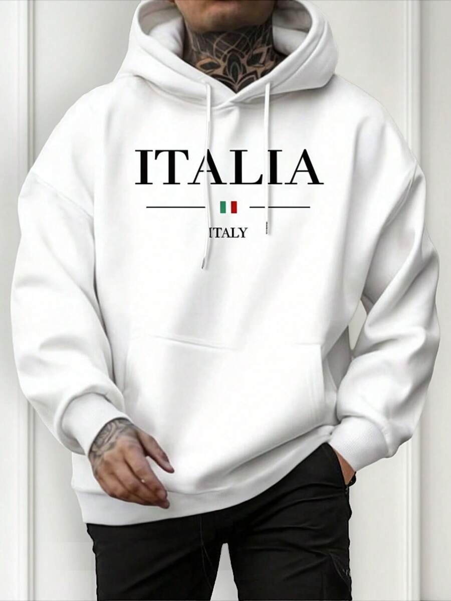 Men's Sweatshirt Kangaroo Sweatshirt Cold Weather Top - White - View 1
