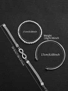 Set de 4 piezas con pulsera de mujer, reloj de pulsera de cuarzo con esfera pequeña y diseño numérico clásico (sin incluir el reloj) - Plateado - Ver 6