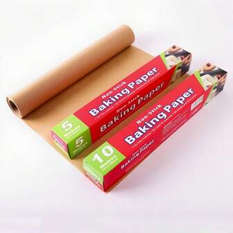 5m/10m/20m Brown Baking Parchment Paper, Double-Sided Silicone Coated Grease-Proof Wrapping Paper For Baking, Roasting, Steaming