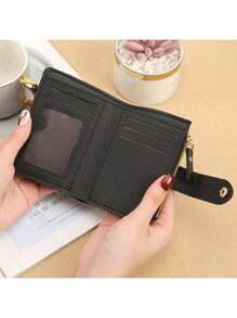 Women's Large Capacity Snap Fastener Coin Purse Foldable Multi-Function Clutch Bag With Multiple Zippers & Card Slots For Women Wallet Mini Wallet Purse Wallet Small Wallet - Black - View 3