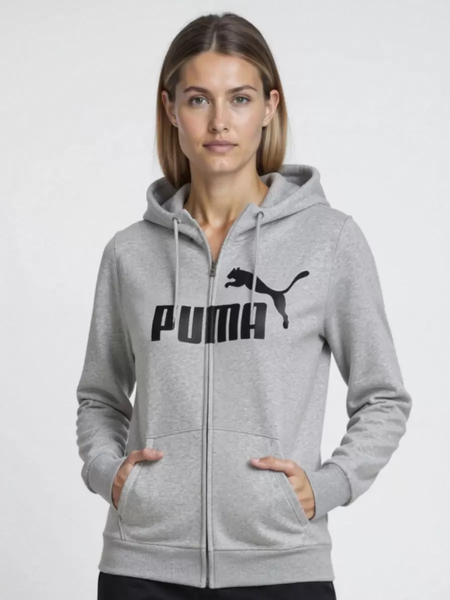Puma ESS Logo Full-Zip Hoodie FL - Light Grey Heather - View 1