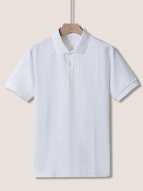 1pc Men's Fashionable Casual Business Polo Shirt | High-End Solid Color Jacquard Lapel T-Shirt | Essential Golf & Polo Sports Apparel | Breathable & Warm | Indoor Gathering & Outdoor Activities | Suitable For Spring, Summer, Autumn & Winter