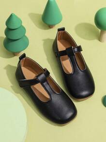 1 双女童黑色平底鞋，PU 钩环可调节尺寸圆头 TPR 防滑轻便舒适纯色时尚芭蕾平底鞋，适合 5-14 岁小学生和中学生在校园和户外休闲散步，4 个季节 - 黑色 - 查看 8