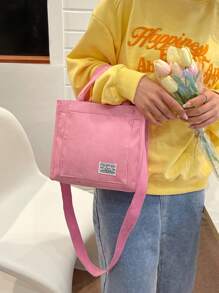 1 件纯粉色经典时尚百搭手提包单肩包斜挎包，大容量，适合女士 - 粉色 - 查看 2