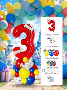 Set de 25 piezas que incluye: Globos con números del 0 al 9 de 32" en rojo/azul/dorado/rosa, Globos de látex con diseño de pata de perro de 12", Globos de látex mixtos de 10" en rojo, amarillo y azul, y Globos largos blancos con forma de hueso de perro. Adecuado para cumpleaños, aniversarios y eventos celebrativos. - Multicolor - Ver 26