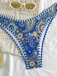 2pcs Women Printed Swimsuit With Detachable Strap Padded Bikini Set, Suitable For Island Vacation And Photography - Multicolor - View 4