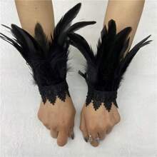 Gothic Style Feather Bracelet, Petite Fragrance Feather & Faux Pearl Wristband, Party & Ball Accessory - Multicolor - View 7