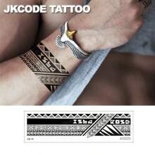JKCODE TATTOO 2-In-1 Geometric Pattern Temporary Arm Band Tattoo, For Men & Women, Lasts 3-7 Days - Black - View 7