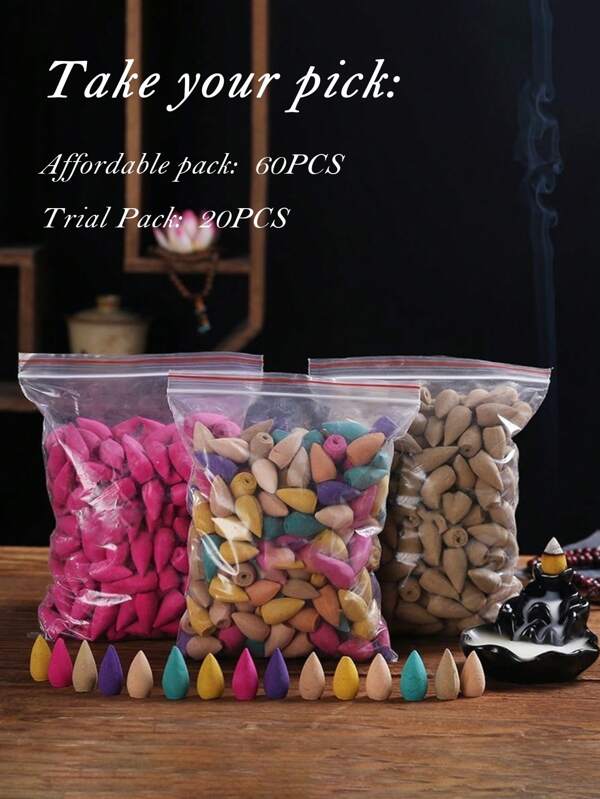 60/20 pièces Petit Encens Réflexe unicolore, Fait à la main dans une forme de tour, extrait naturellement, convient pour une utilisation quotidienne à la maison, au yoga, au bureau, à l'étude, pour boire du thé, dans la salle de bain, la chambre, les toilettes et d'autres scénarios. Il rafraîchit l'air, élimine les odeurs, aide à dormir et est un cadeau idéal pour la rentrée scolaire.