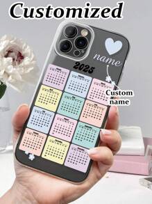 可定制心形日历手机壳，带字母名称和简约卡通绘画，防震加厚保护套，兼容 iPhone 16/16 Pro Max、XR、7/8、15 Pro Max、12/13/14 Pro Max、13/14、11/12；A13/A22/A21S/A51/A52/S22 Ultra、Redmi 10/Note 11/Poco A53/A14/A23/S23 Ultra/S24、手机